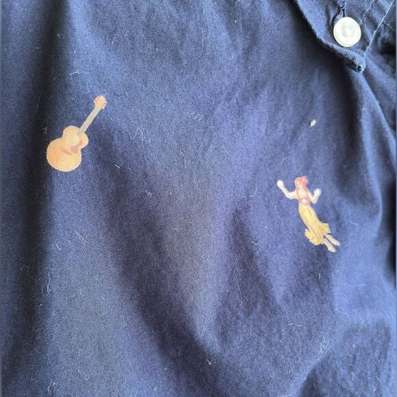 J. Crew Menโs XL Cotton Shirt | Hula Girl & Ukulele Print | Hawaiian Aloha Vibes - Picture 3 of 5